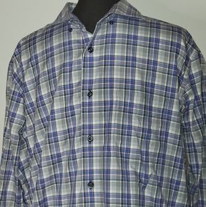 David Donahue Mens Size XL Blue Gray Check Plaid L